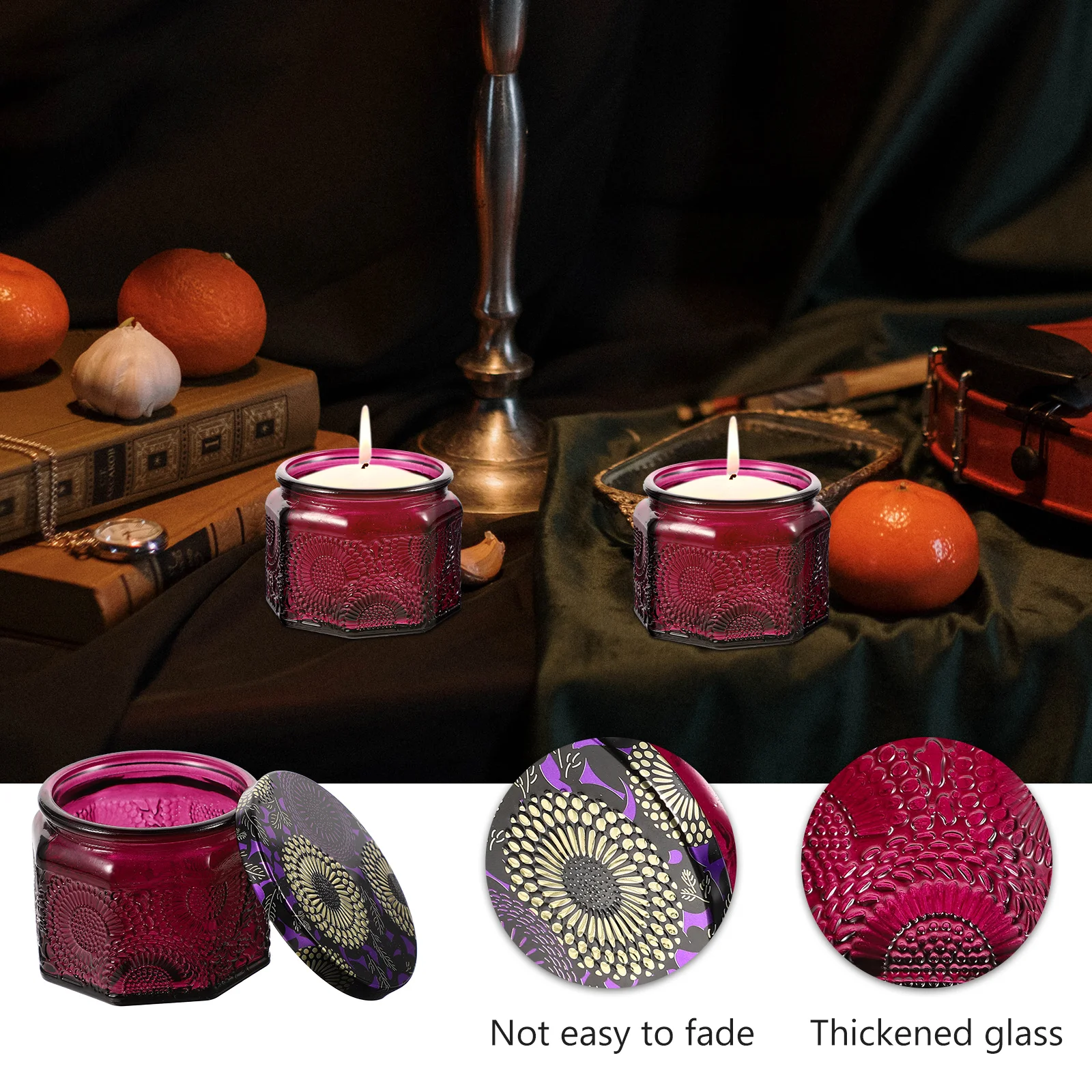 

7 Pcs Embossed Glass Bottle Holder Candleholders Empty Candles Jar Wax Container
