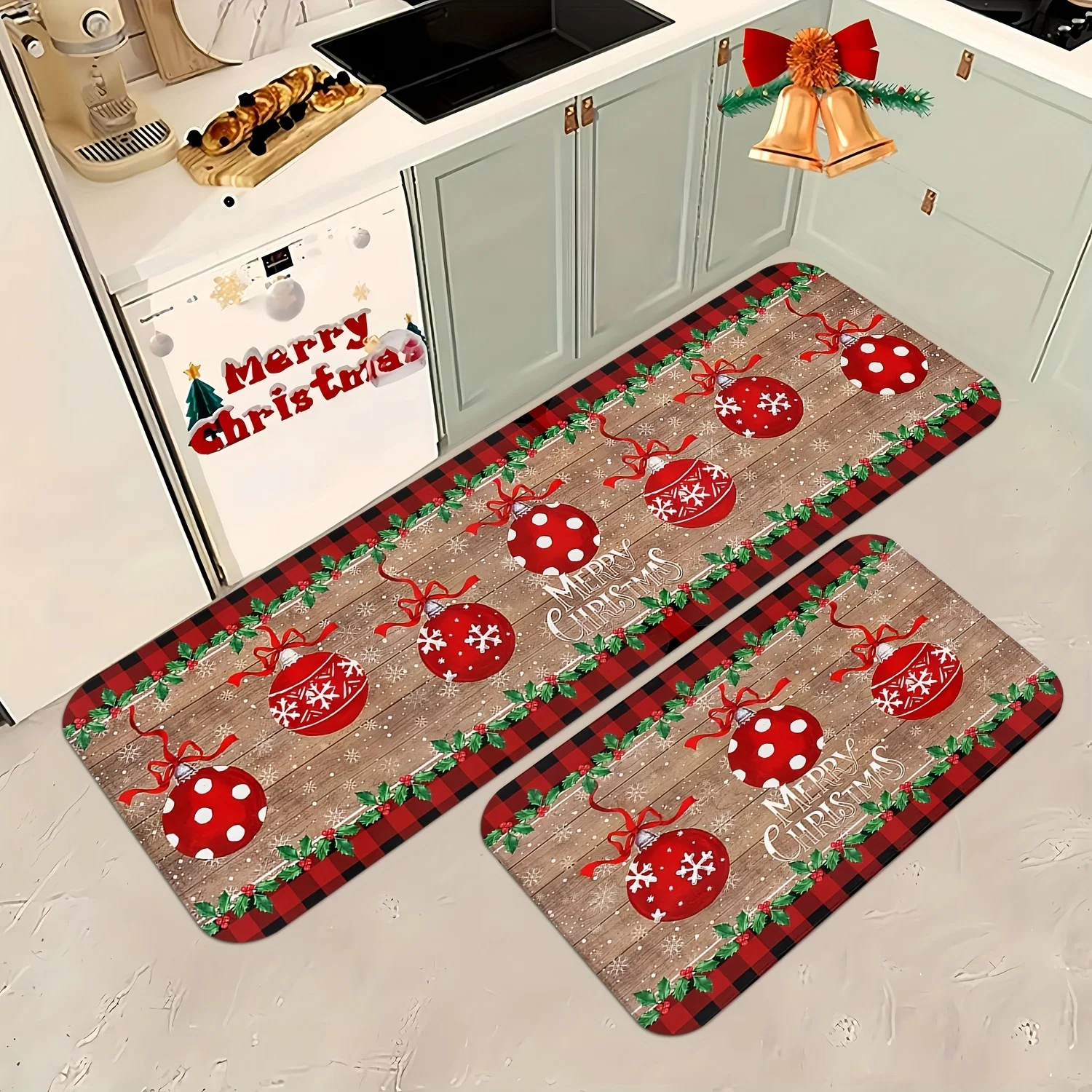 Christmas Red Bell Welcome Door Mats Room Decor Kitchen Hallway Balcony Rugs Carpet for Living Room Christmas Decorations