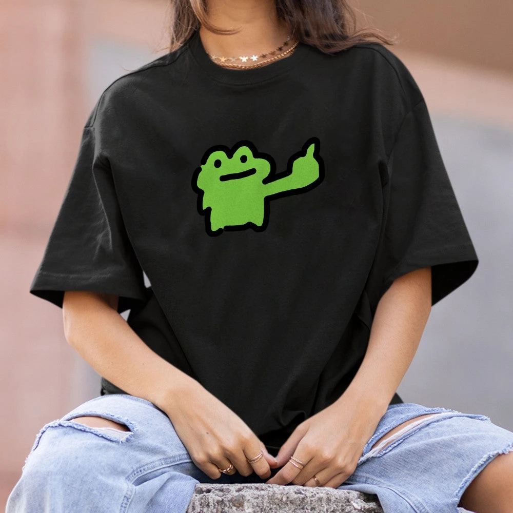 

100% Cotton Comfortable Women's T-Shirt Loose Crew Neck Cartoon Frog Print Short Sleeve Summer 2024 Fashion Design Cute Top