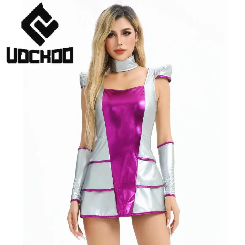 

Carnival Alien Dress Sliver Astronaut Space Cosplay Costume Women Robot Suit Stage Performance Outfit Festival Party Lady Dress