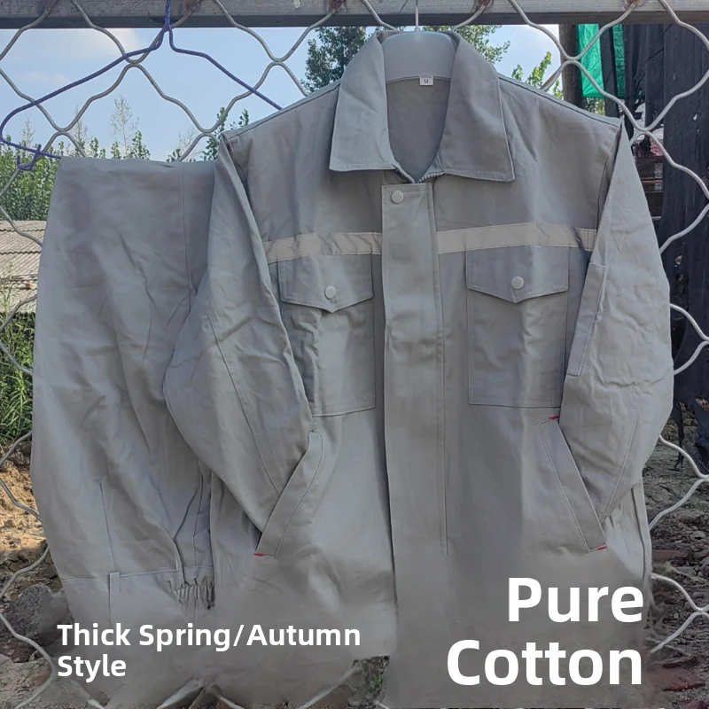 Set da Lavoro in Puro Cotone 100% a Maniche Lunghe con Strisce Riflettenti, Resistente al Calore e all'Usura per Saldatori