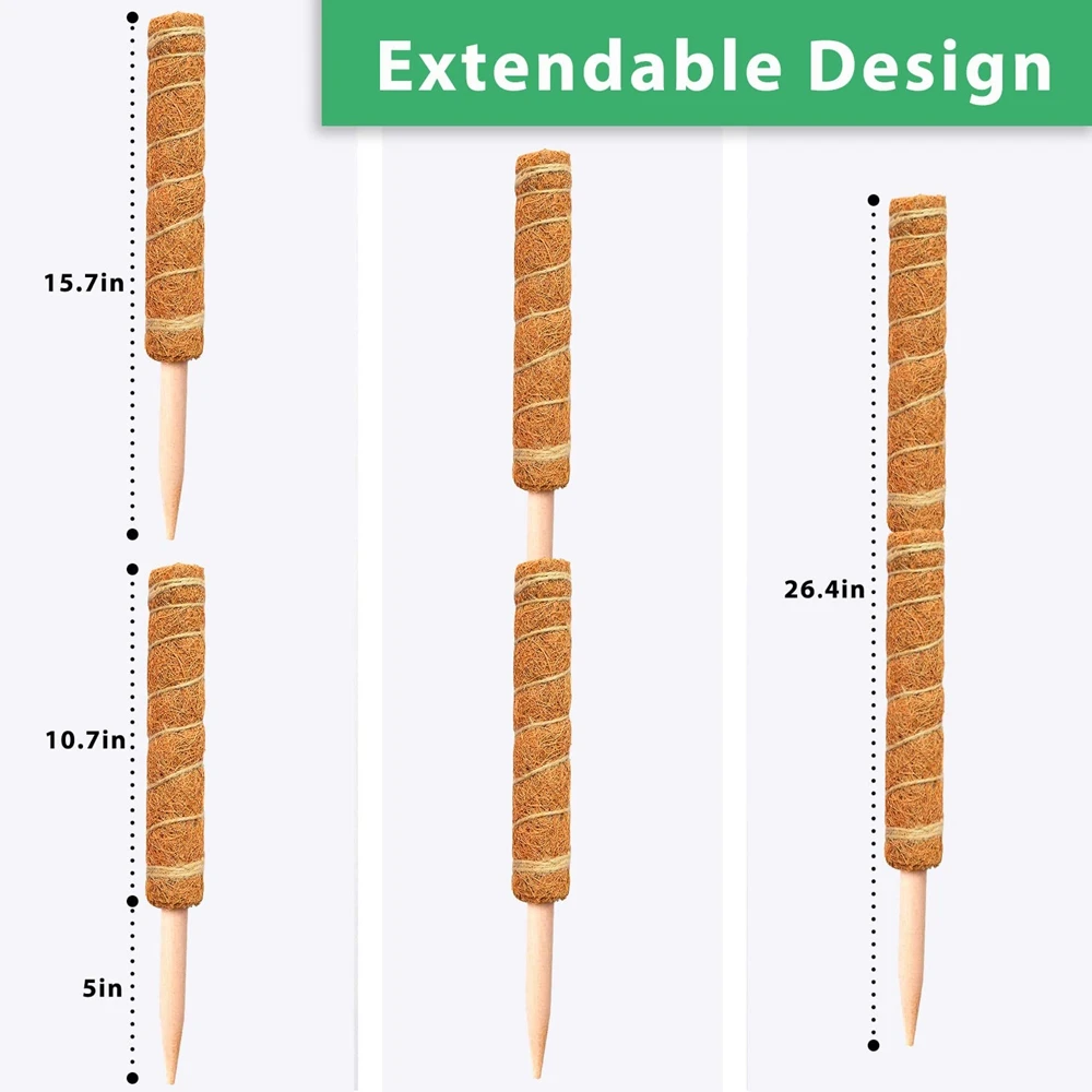 Nowy 1 szt. Kokos do wspinaczki na rośliny podtrzymuje kij do doniczki z mchem, z możliwością przedłużenia roślin, pnącza monstery, narzędzia