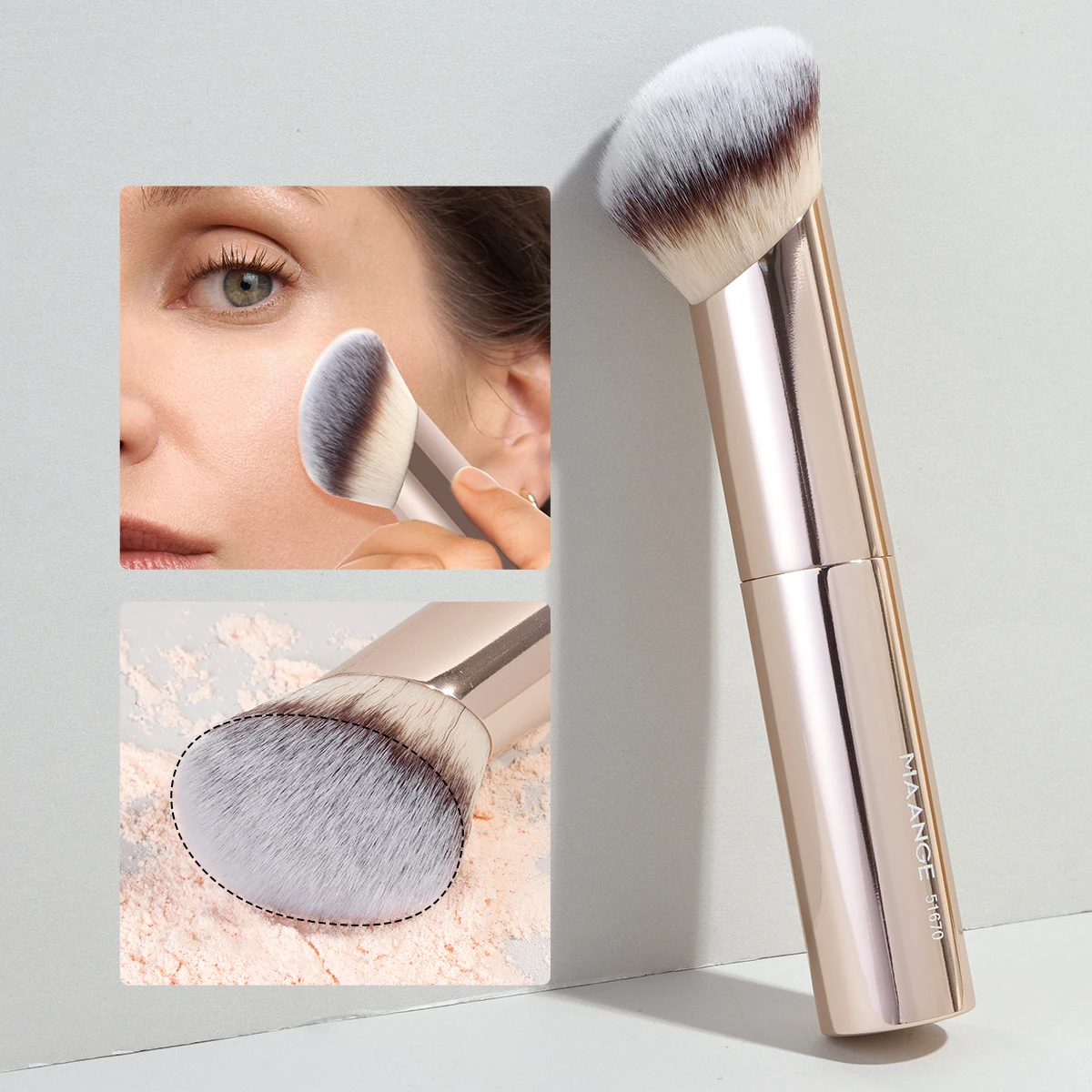 MAANGE 4pcs/set Flawless Makeup Brush Soft Dense Bristles Kabuki Foundation Brush for Contour Powder Blusher with Portable Bag