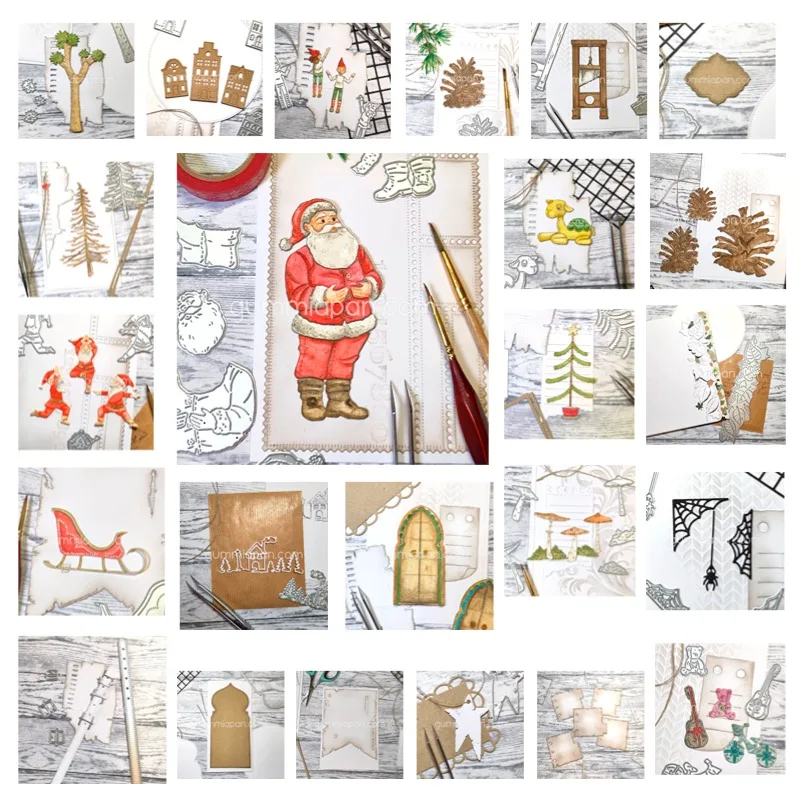 Feuilles de Noël Yoga Père Noël Guillotine Bois Arbre de Noël Traîneau Découpe Métal Matrice Timbre Scrapbooking Journal Décoration Cailloux Gaufrage