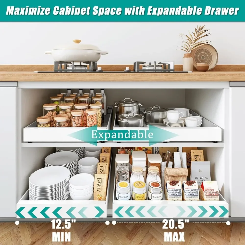 

Pull Out Cabinet Organizer 21" Deep Expandable (12.5"-20.5") Adhesive Slide Out Cabinet Drawer Peel Stick Pull Out Shelf