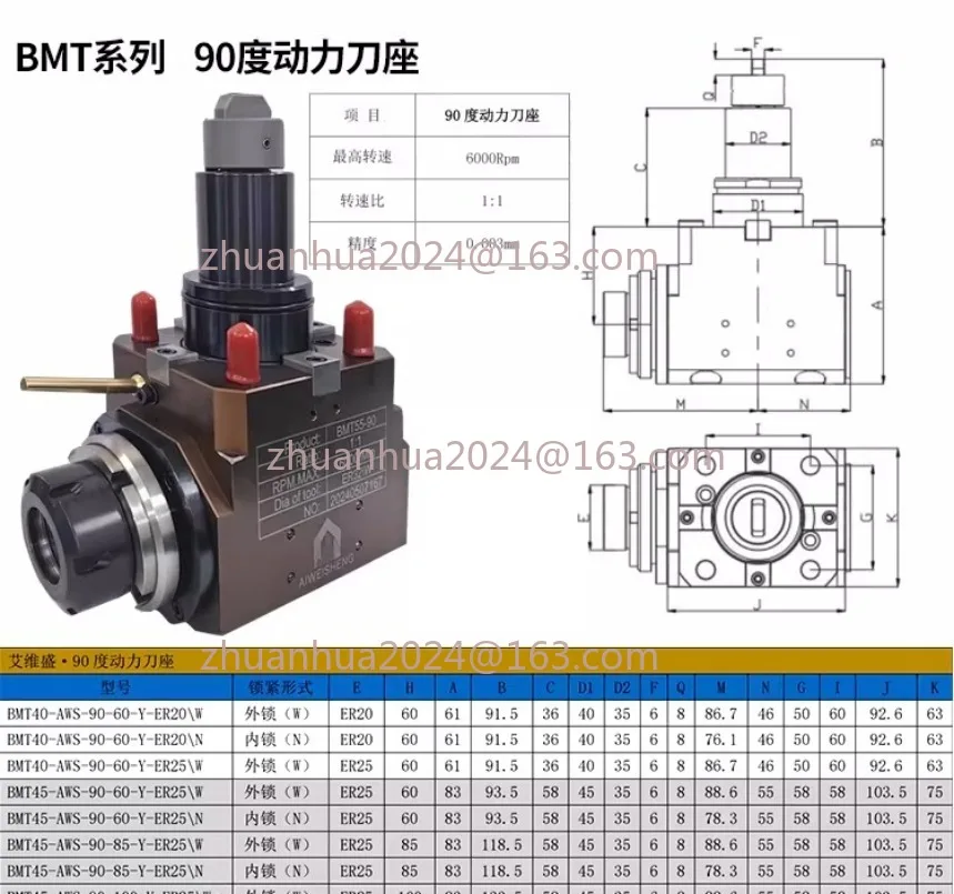 BMT40 BMT45 BMT55 BMT65 Driven Tool Holder 0 °Degree 90 ° Degree BMT Power Head