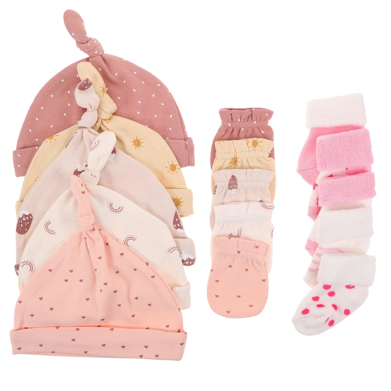 

5 комплектов, шапка для новорожденных, варежки, носки, мягкий хлопковый набор для защиты от царапин, больничное домашнее использование для новорожденных