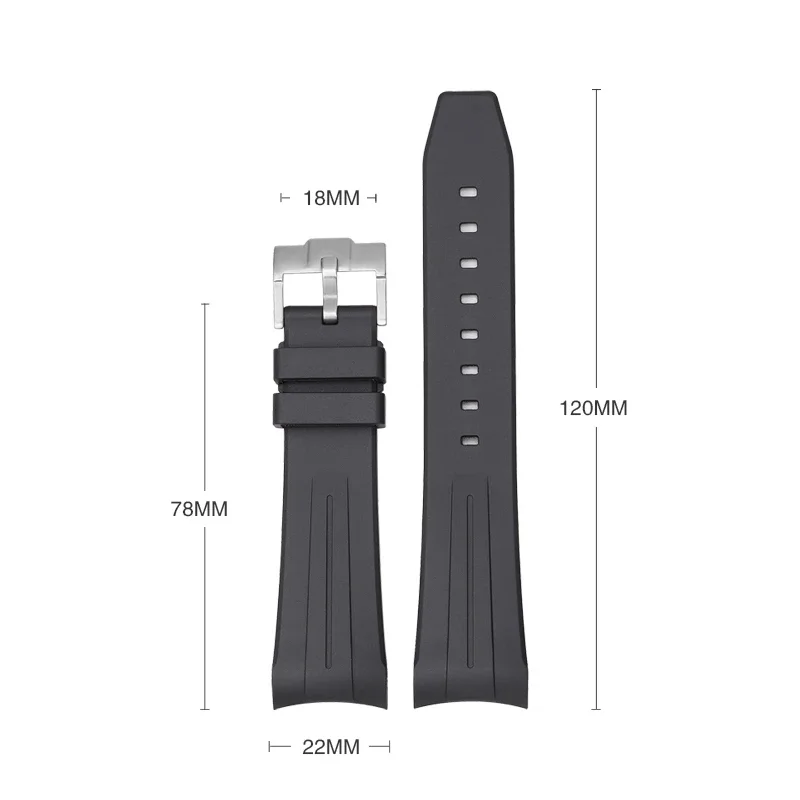 22mm Curved Interface Silicone Strap For Blancpain Fifty Fathoms Fashion Diving Sports Replacement WatchBand With tools