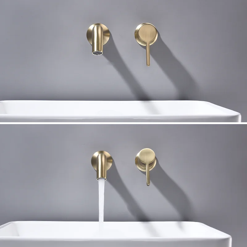 Brushed Gold/Black Basin Faucet Concealed Wall Mounted For Bathroom Faucets Bath Basin Sink Tap Bathtub Hot And Cold Water Mixer