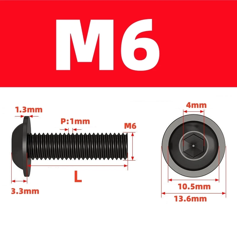 ISO7380-2 BLK 304 Edelstahl M5 M6 schwarzer Flansch-Halbrundkopfschraube mit Unterlegscheibenkragen, Innensechskant-Inbusschrauben