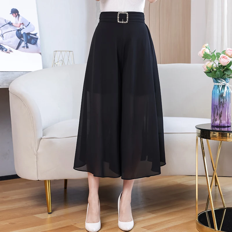 

Chiffon Wide Leg Trousers Women Summer Elegant Vintage Black High Waist Pants Woman Bottoms 2023 Korean Fashion Chiffon Pants