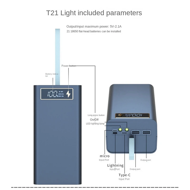 Hot 2Pcs 21X18650 Battery Storage Box LED Light PD Quick QC3.0 Charge 18650 Battery Power Bank Case Shell 15W Charging A