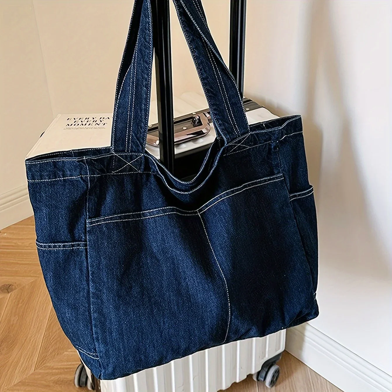 

Vintage Denim Tote Bag, Retro Large Capacity Shoulder Bag, Women's Casual Handbag & Shopping Bag Women Handbags