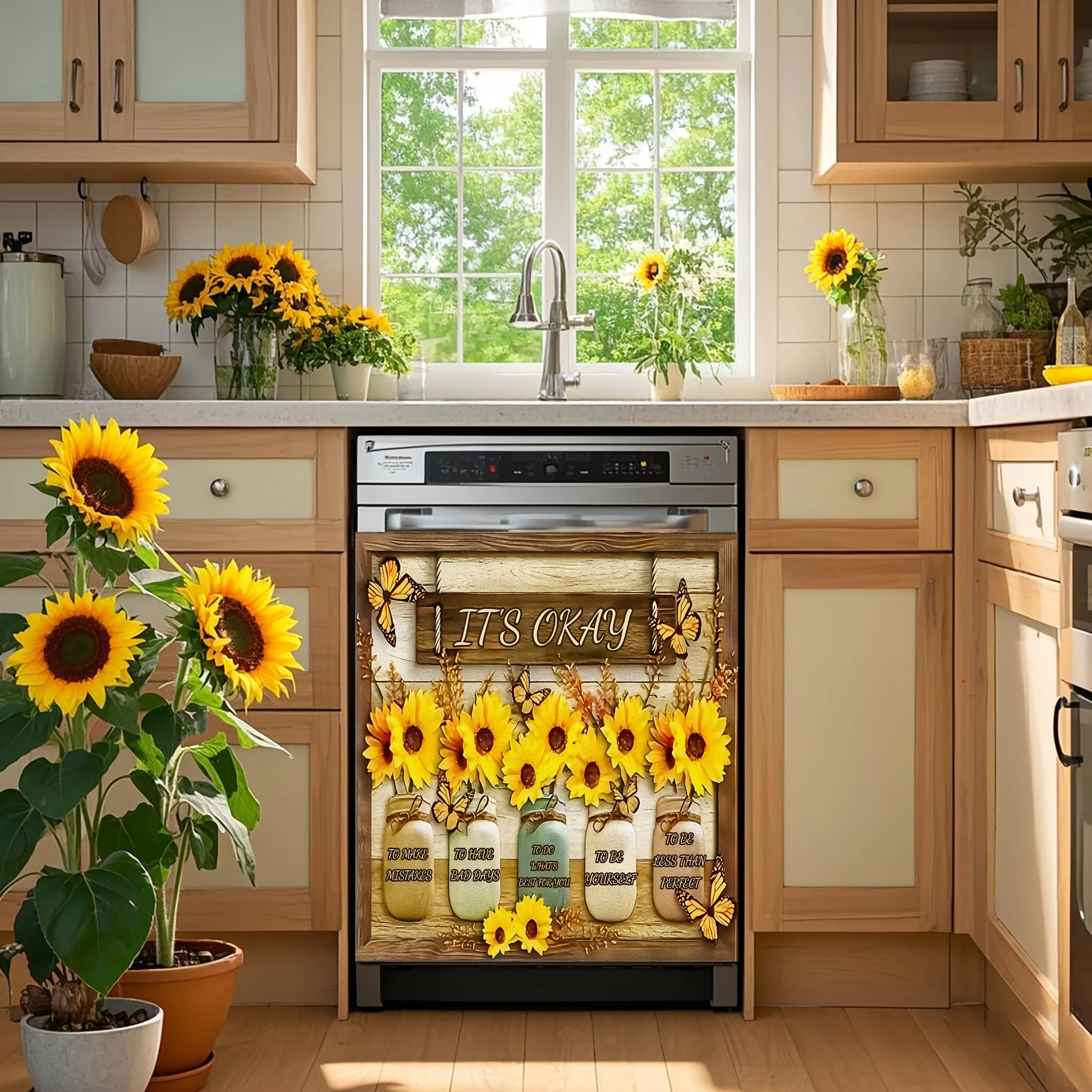 1PC Sunflower Dishwasher Magnet Decor with Inspirational Quotes, Positive Life & Motivational Phrases Wall Poster