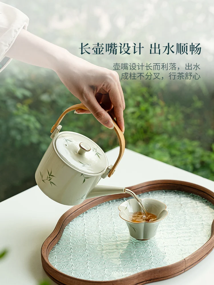 

Chinese Teapot Tea Making Household Hand-Painted Bamboo Loop-Handled Large Capacity Old-Fashioned Ceramic Single Pot Kung Fu Set
