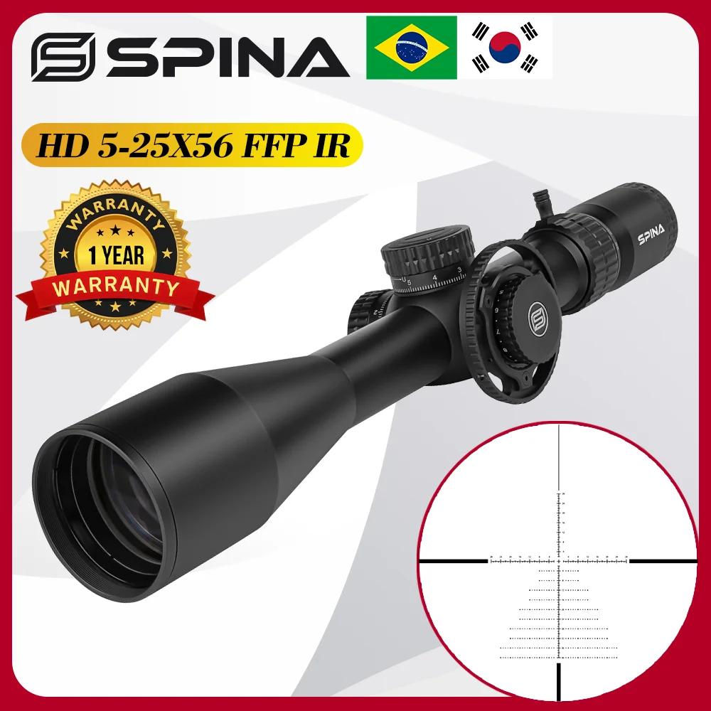 

SPINA OPTICS-First Focal Plane MOA Hunting Scope, HD 5-25x56 FFP, Glass Etched Reticle, Illuminated Lock Reset, Parallax Fit.338