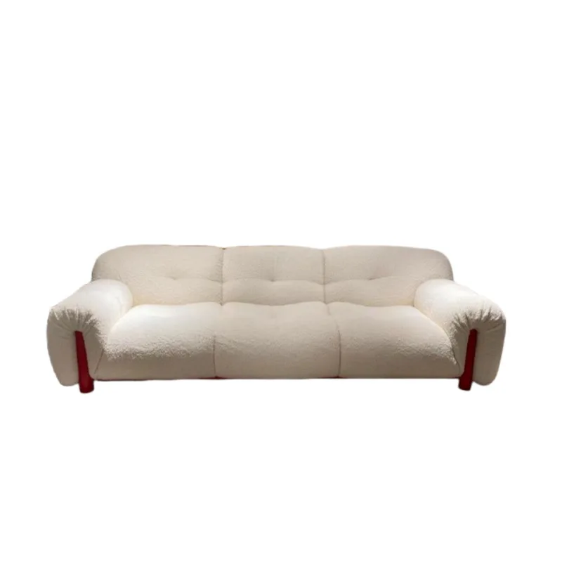 

Solid wood designer straight row fabric lamb wool sofa light log cream wind rice sofa