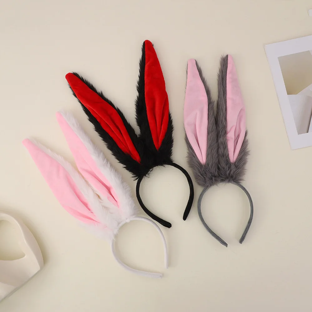 Headband Bunny Ears Rabbit Cosplay Costume Easter Black Set Hoops Plush Masqueradeparty Fluffy Hair Headdress Ear Tiekit Tail