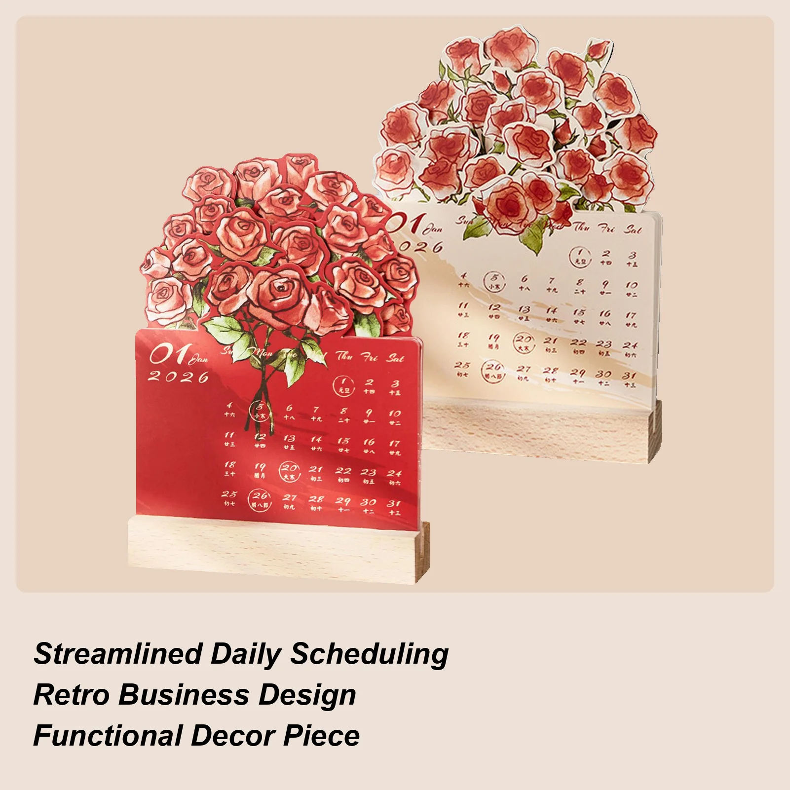 

Rose Theme Desk Calendar 2026 Rose Daily Weekly Monthly Planner Vintage New Year Calendar Deck Decor Gift For Agenda Planning