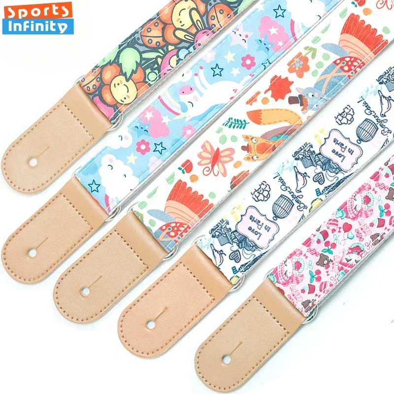 New Little Fresh Cartoon Acoustic Guitar Strap Printed Colorful Belt Electric Wood Guitar Ukulele Universal Guitar Accessories