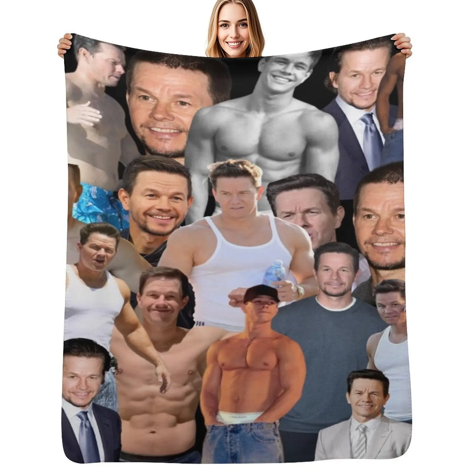 

mark wahlberg photo collage Throw Blanket Sofa Flannel Fabric heavy to sleep Thermal Blankets