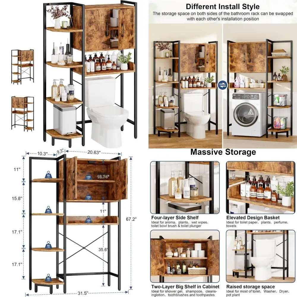 

Sturdy 7-Tier Over Toilet Storage Cabinet with Magnetic Doors and Adjustable Legs for Optimal Space Utilization