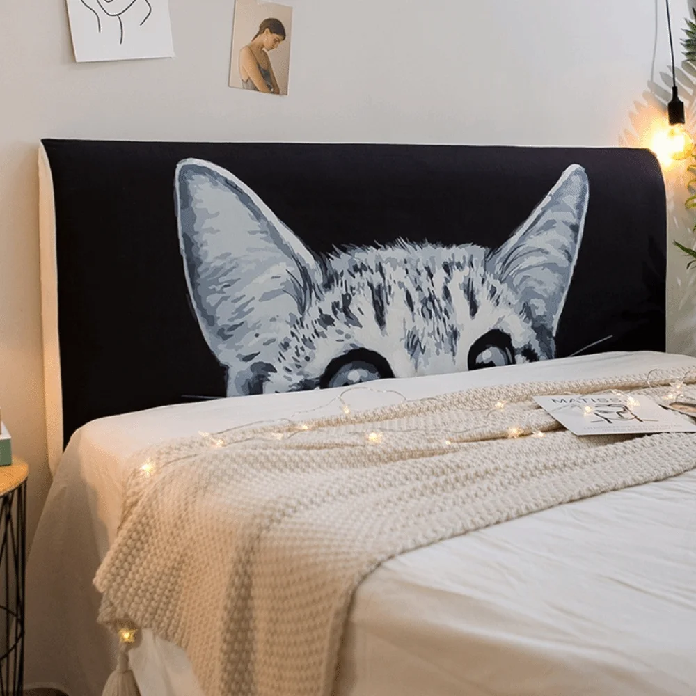 

Моющийся эластичный чехол для изголовья кровати, мультяшный пылезащитный прикроватный чехол, приятный для кожи, стеганый чехол с рисунком кота, украшение