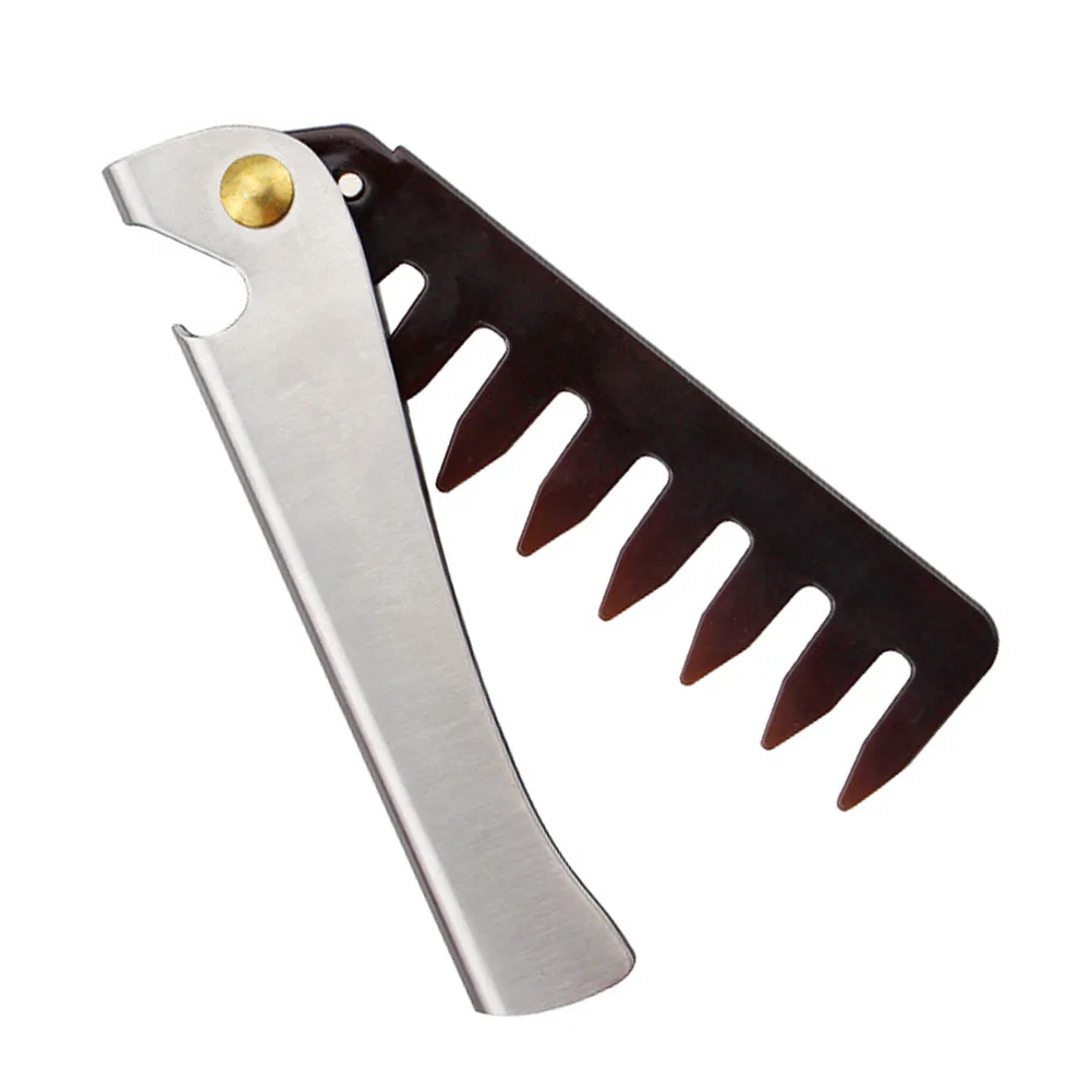 

1pc Vintage Pommade Stainless Steel Wide Tooth Hair Comb Portable Foldable Men Comb For Scalp Stimulation Anti-Static