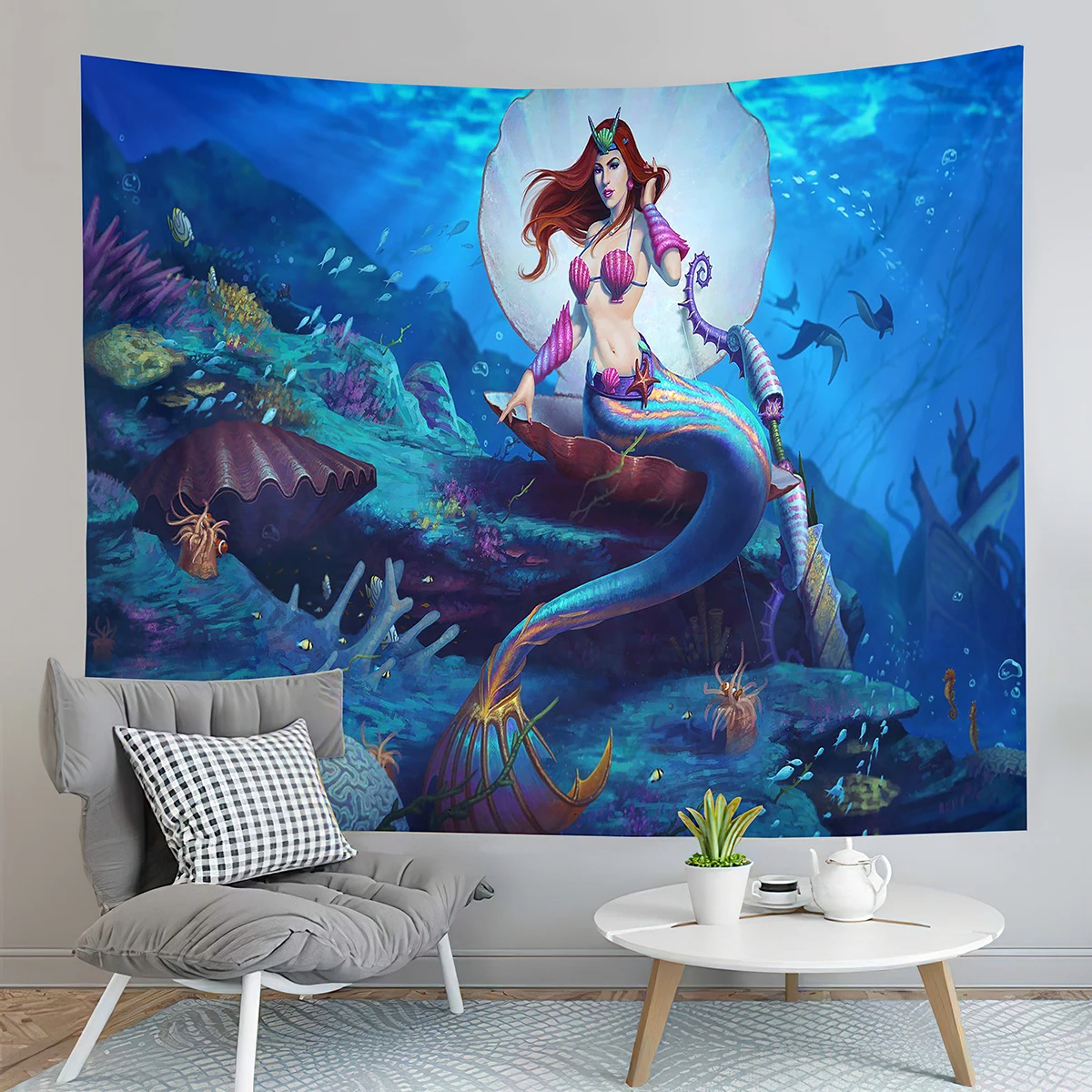 Mermaid Tapestry Mythical Sea Creature Tapestry Underwater World Tapestry Wall Hanging Tapestries Art Living Room Bedroom Dorm