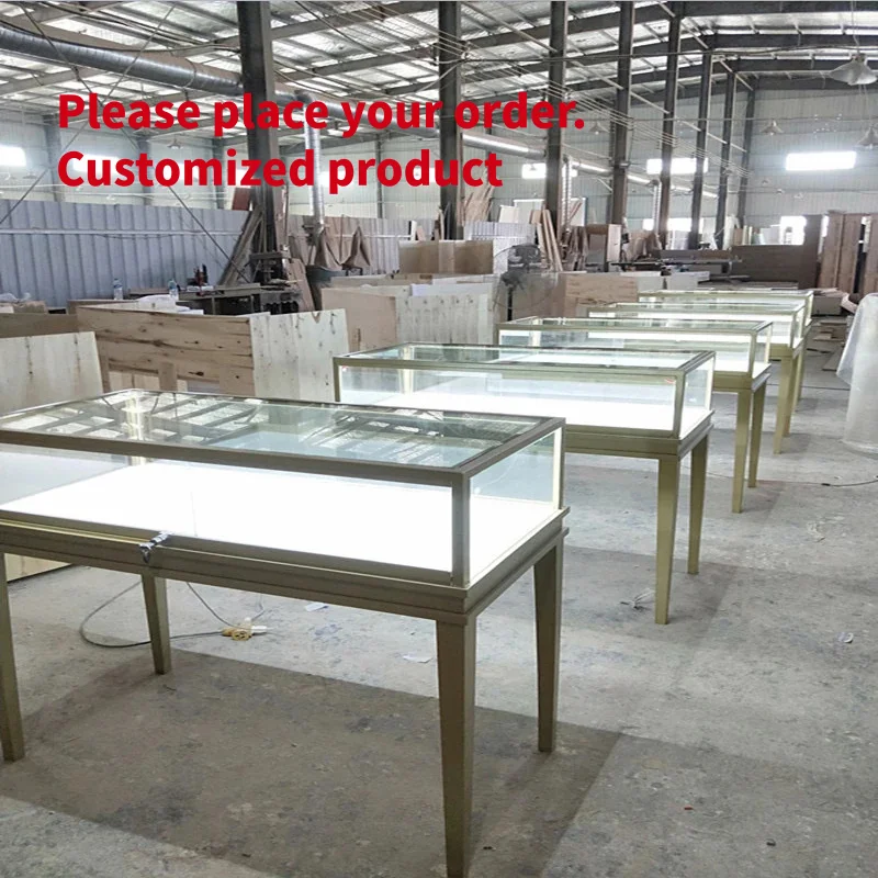 custom.High-End LED Lighting Tempered Glass Jewelry Showcase Store Display Counter Fixtures Furniture Jewelry Shops