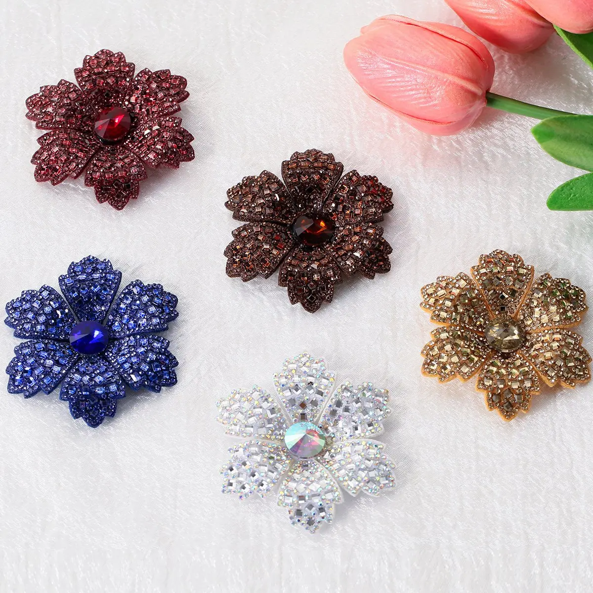 1pcs Heavy Industry Full Diamond Super Flash Five Petal Creative Flower Handmade DIY Hair Clip Bag and Clothing Accessories