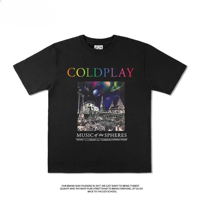 ColdPlay Peripheral T-shirt Summer 2024 Music Rock Concert Cotton Short Sleeve Men and Women Loose Casual Pure Cotton T-shirt