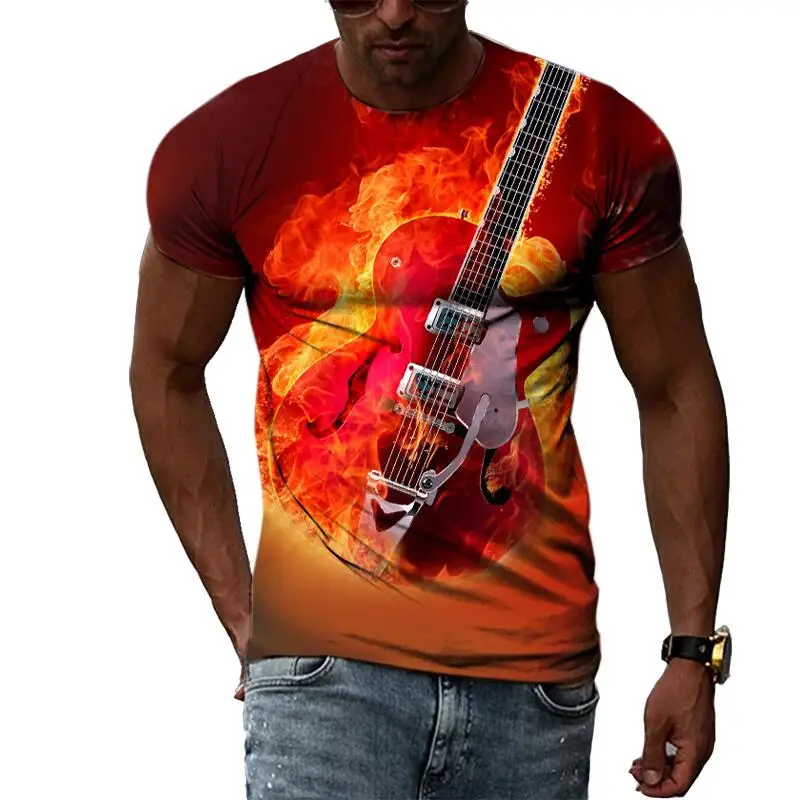 

Summer Fashion Graphics Music Guitar T Shirts For Men Casual 3D Print Tee Hip Hop Harajuku Personality Round Neck Short Sleeve