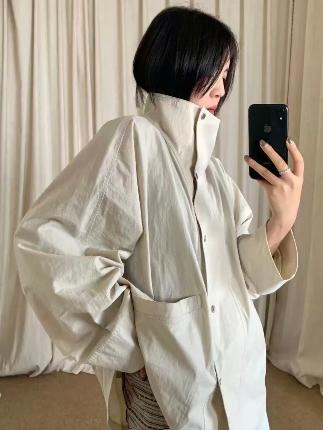 

Lightweight Windproof Batwing Sve Stand Collar Neutral Sle Coat Dymentational Commute Sle Cotton Women's Outerwear