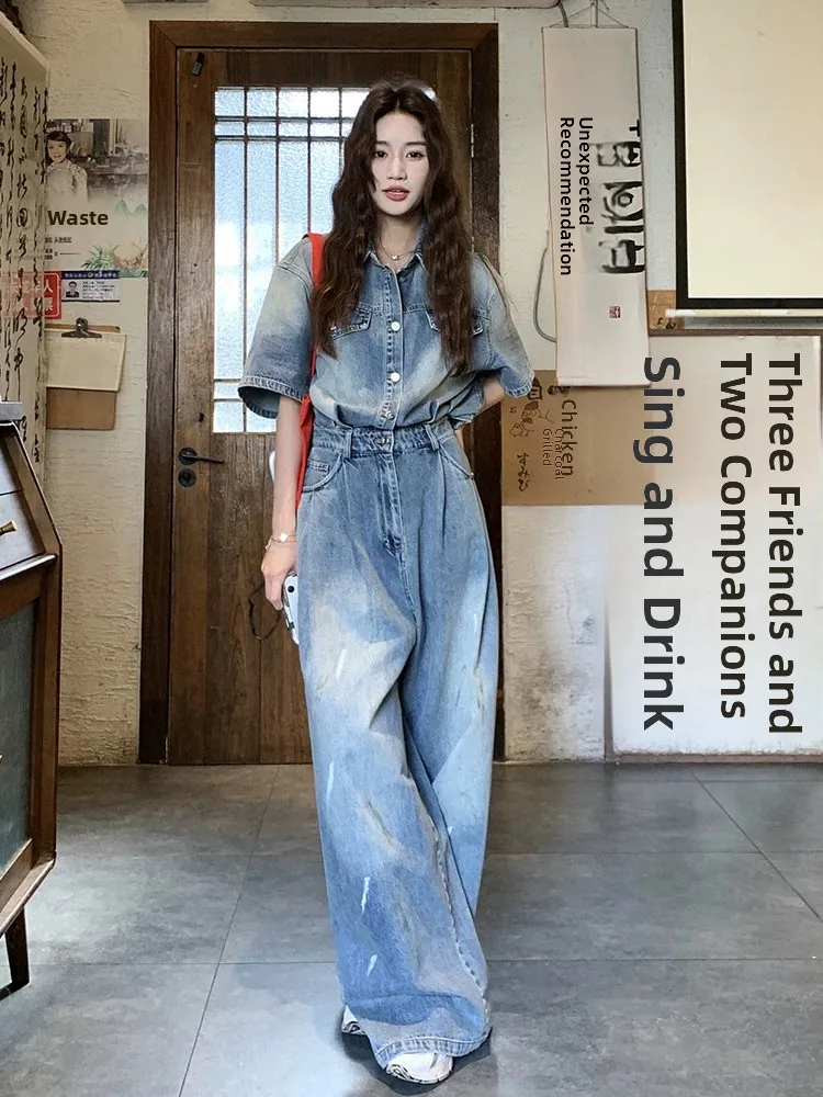 

Blue Denim Onesie for Women Casual Sli Loose Fit High Waist Long Pants Commute Sle Spring New Arrival 00% Cotton