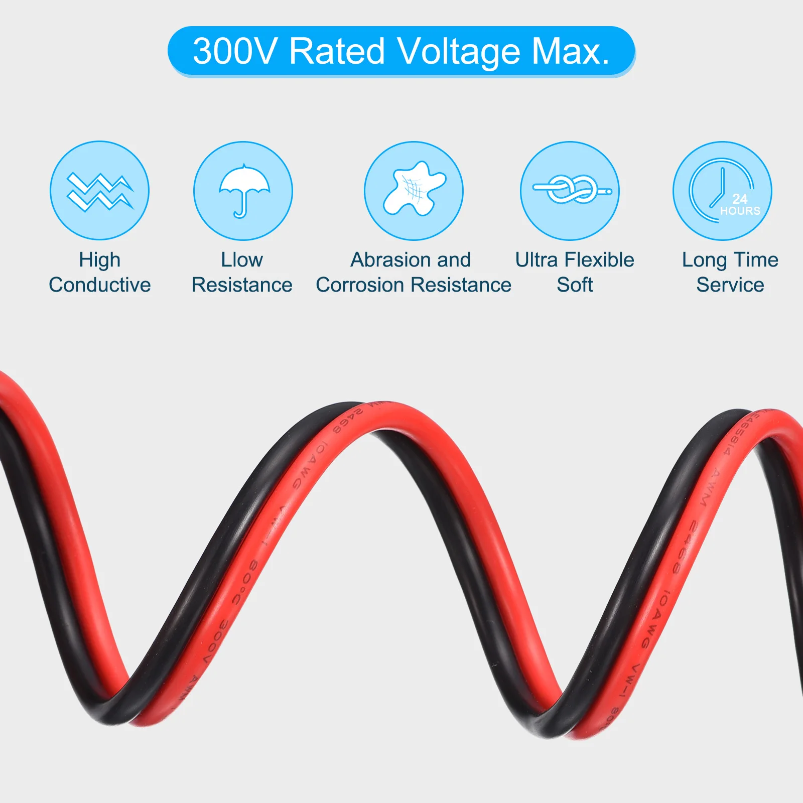 Cable eléctrico de 15/30m, 12AWG, 10AWG, 8AWG, 2468, Cable eléctrico rojo y negro, Cable de cobre de PVC para tiras LED, iluminación de lámparas