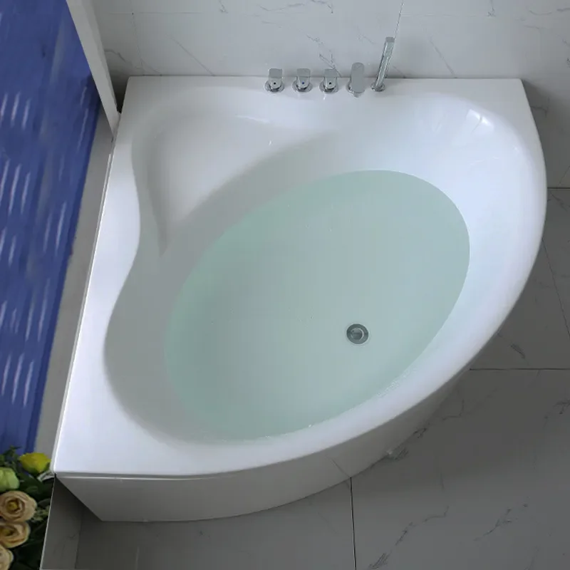 Triangle Double Acrylic Bathtub with Stainless Steel Frame Fan Skirt Constant Temp Spa Tub for Home Bathroom