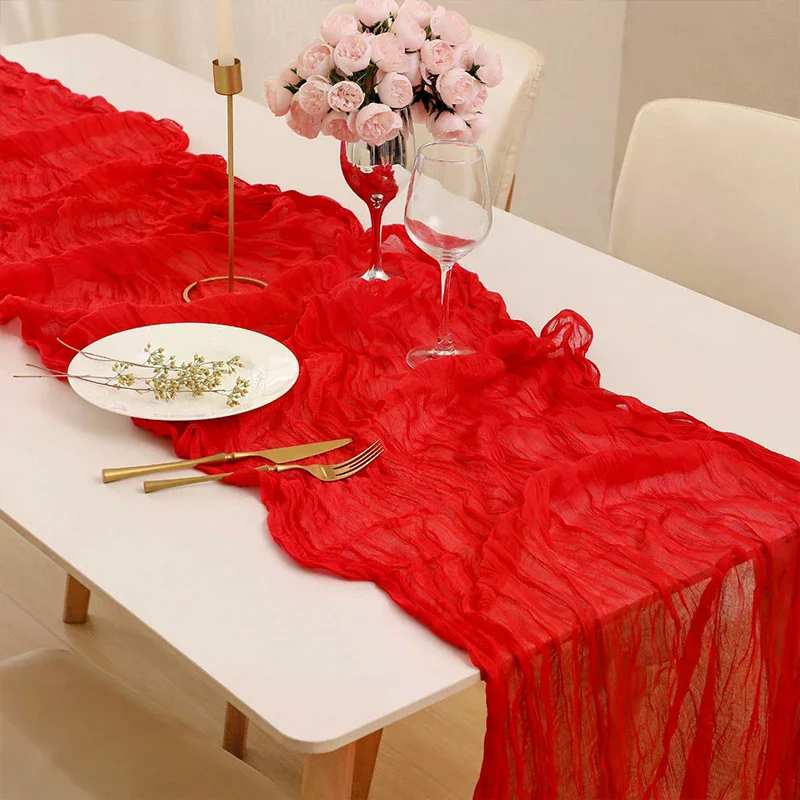 

180*90/90*340cm Cheesecloth Table Runner Gauze Tablecloth Semi-Sheer Crinkle Table Cover Boho Rustic Decorations Bridal Shower