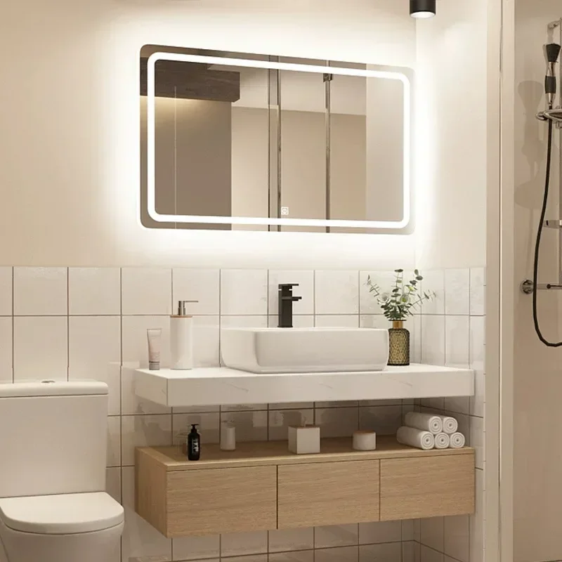 Modern Log Color Bathroom Cabinets Ceramic Integrated Washbasin Solid Wood Bathroom Vanity Cabinet Sink Bathroom Furniture