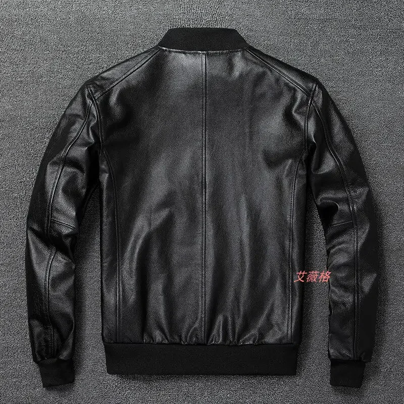 Imported first-layer cowhide jacket, genuine leather jacket, men's baseball jersey, large size soft calfskin jacket