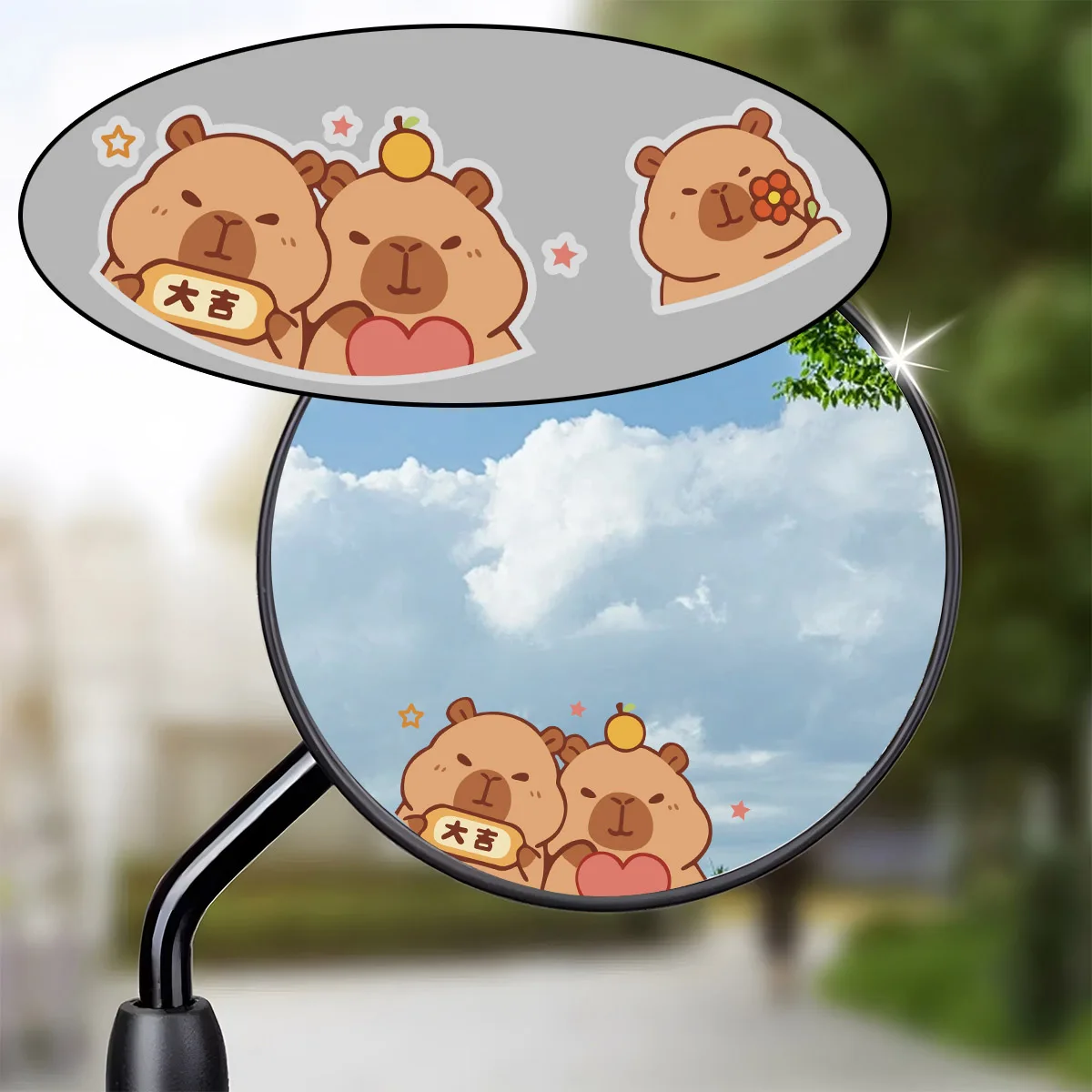 

Милые наклейки на мотоцикл с капибарой, мото, электрический велосипед, скутер, зеркало заднего вида, стекло, прозрачный УФ-материал, наклейка, аксессуары