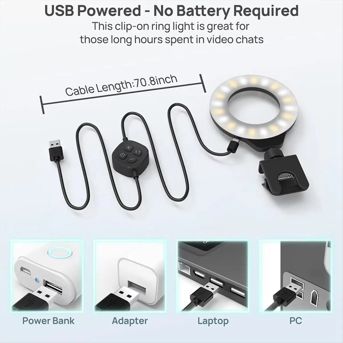 NEW Adjustable LED Selfie Light Vedio Lamp with Clip on Laptop Computer for Live Streaming Self Broadcasting Conference Chat