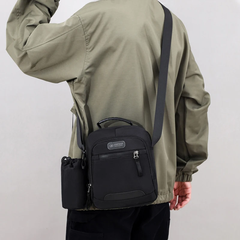 Men Shoulder Bag Waterproof Crossbody Bags with Bottle Pocket Multifunctional Outdoor Travel Pack Large Capacity Oxford Handbag