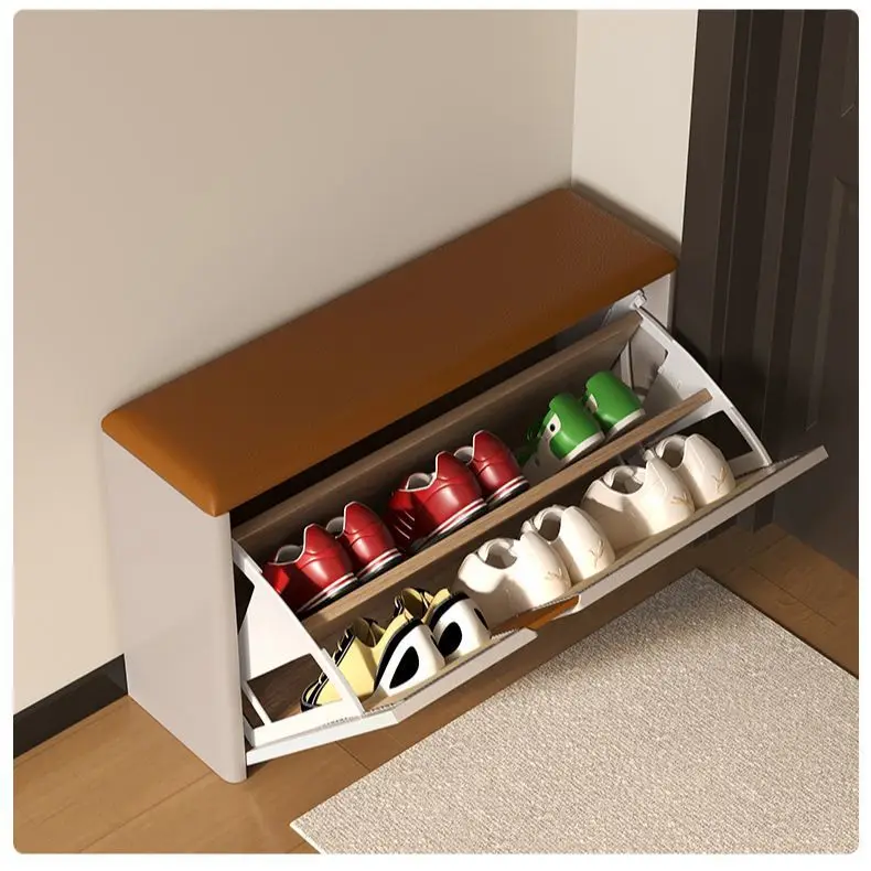 Ultra-narrow and extremely narrow shoe changing stool, solid wood shoe cabinet integrated 24 tipping bucket into the home door