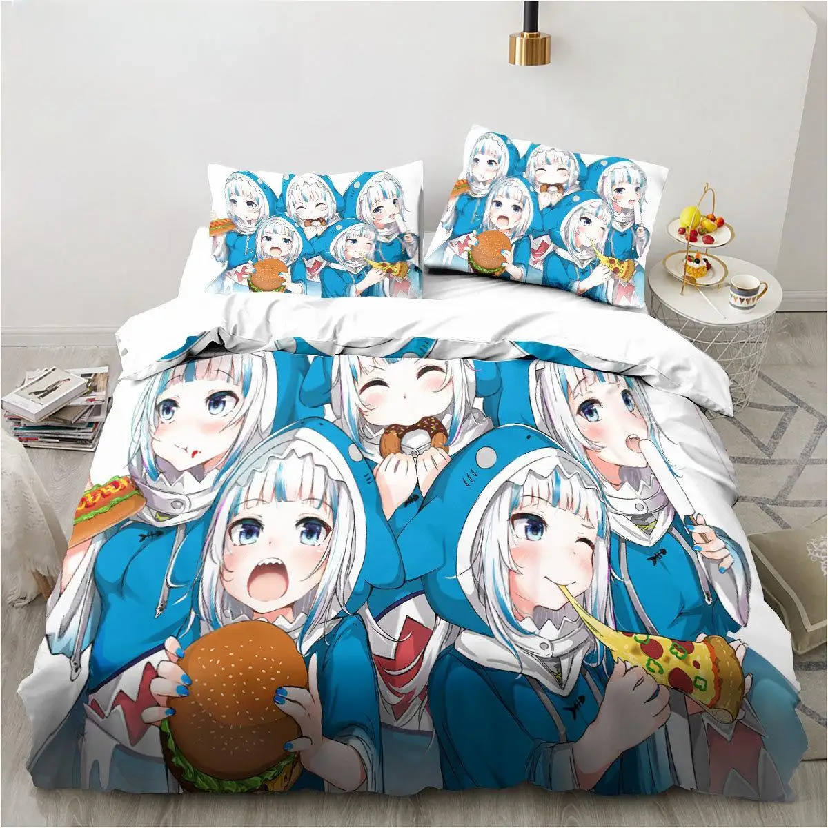

Kawaii Gawr Gura Cute Girl My Angle King Twin Double Child Bedding Set Microfiber Or Polyester 3D Print Anime Duvet Cover Set