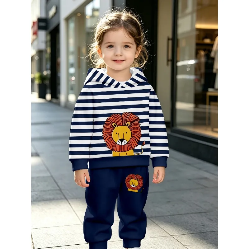 Unisex Kleinkinder Kapuzen-Jogginganzug 2-teilig, 3D Rotes Spinnennetz, Gestreifter Löwe, Full CB Cool Boy Buchstabendruck Kinder Freizeitoutfit – Detail 3