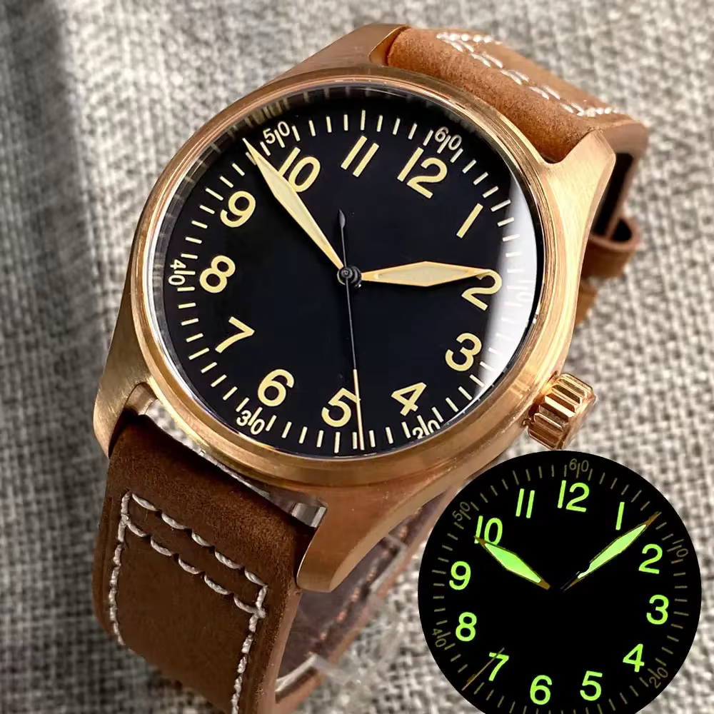 Relógio Masculino Automático Tandorio Diver 200m à Prova D'água 39MM CUSN8 com Caixa e Mostrador em Bronze Sólido, Movimento Japonês NH35A
