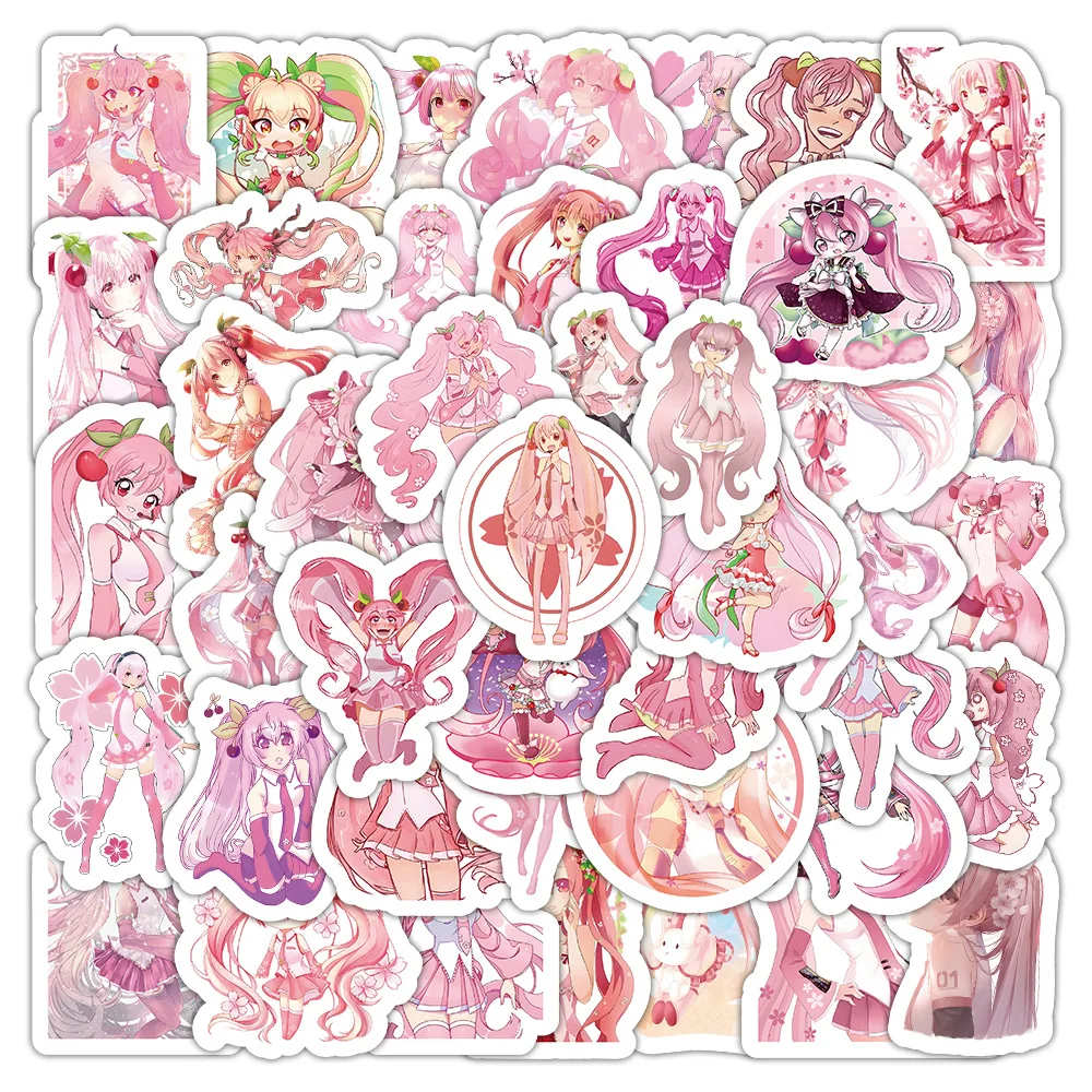 

50 шт., наклейки с героями мультфильмов аниме Сакура Хацунэ, персонажи аниме, персонализированные украшения, граффити, мобильный телефон, скейтборд, водонепроницаемые