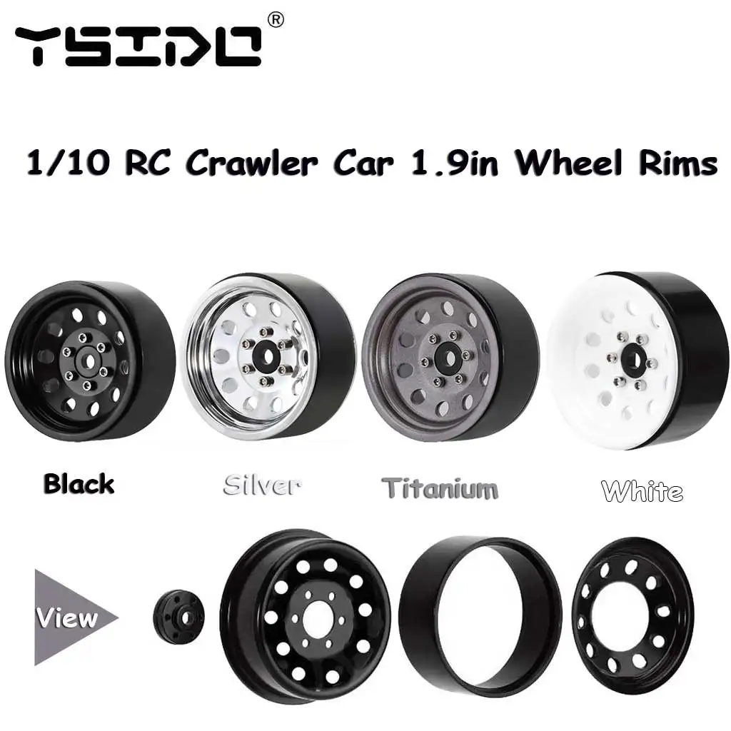 4PCS Metal Beadlock 1.9in Wheel Rims Wheel Hub 10 Round Hole for 1/10 RC Crawler Car Traxxas TRX4 D90 Axial SCX10 90046 RC Parts