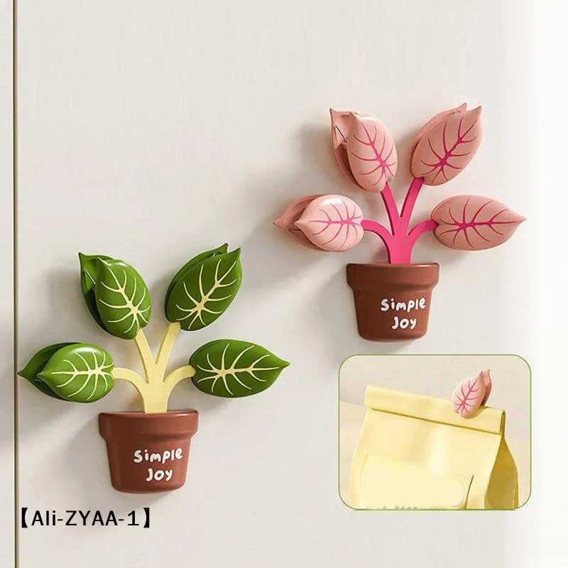 【A】Creative Potted Plant Shape Magnetic Fridge Sticker Sealing Clip, Snack Packaging Bag Seal Clamp